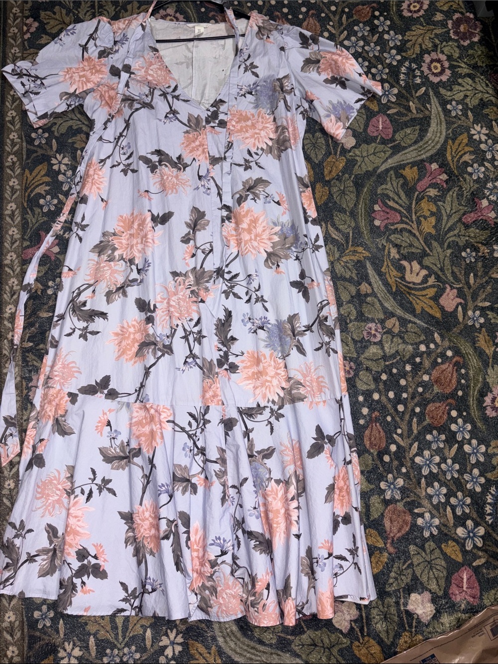 H&M Pale Blue Midi Dress with Peach Floral Print
